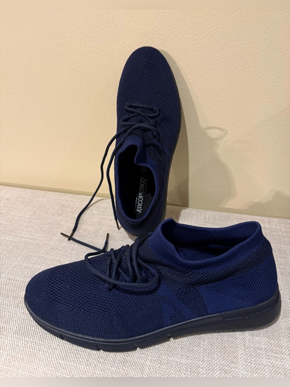 Arcopedico Navy Blue Knit Slip-On Lace-Up Comfort Sneakers